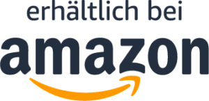 Das Bild zeigt den deutschen Text „erhältlich bei Amazon“, was auf Englisch „verfügbar bei Amazon“ bedeutet. Der Text ist in fetter Schrift gehalten und wird von Amazons charakteristischem gelben Pfeillogo begleitet, das sich vom „a“ zum „z“ wölbt und an das Überqueren einer Regenbogenbrücke erinnert.